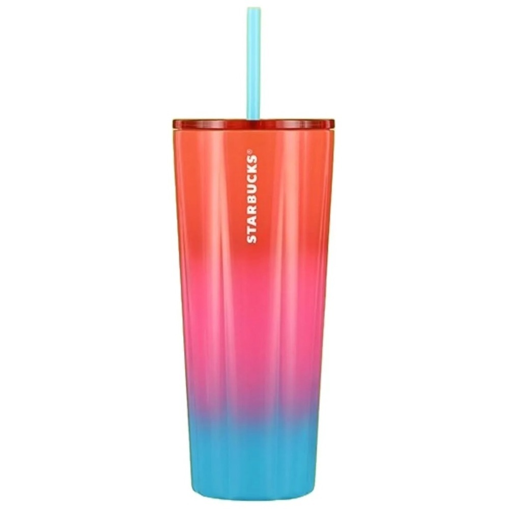 🧡 NEW Starbucks Summer 2023 ‘Puffy Gradient’ Pink Orange Blue SS Cold Cup